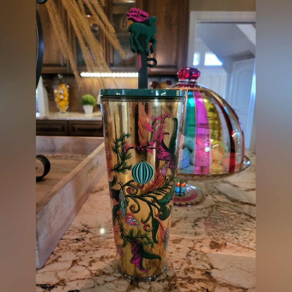 NEW STARBUCKS 2024 HOLIDAY REINDEER PEACOCK COLLECTION COLD CUP TUMBLER NWT